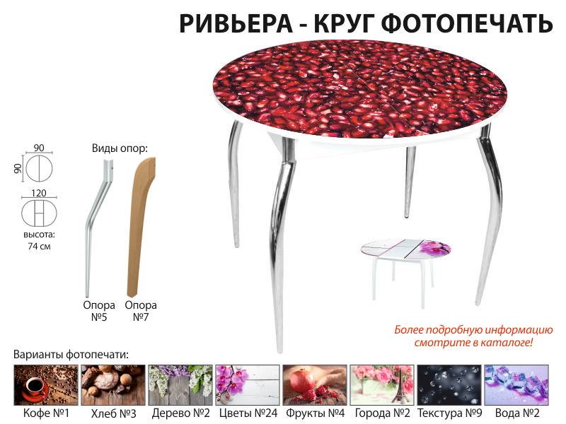 стол обеденный ривьера круг фотопечать в Кирове